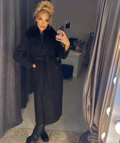 Image12 of Long Cashmere-Wool Coat with Natural Fur and Belt from EME Boutique