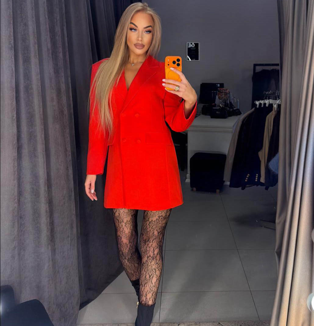 Image13 of Jacket Dress with Adjustable Waist Red from EME Boutique