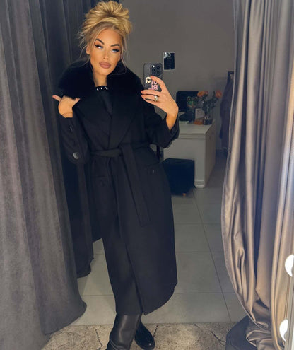 Image13 of Long Cashmere-Wool Coat with Natural Fur and Belt from EME Boutique