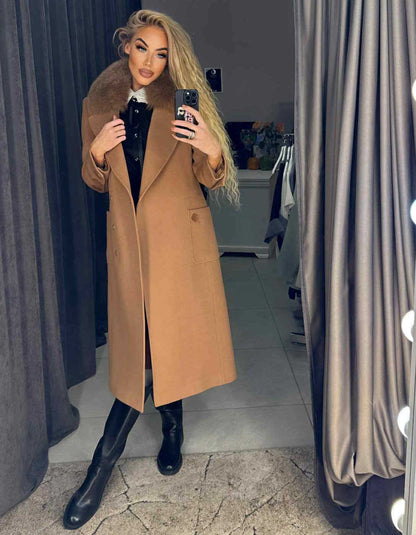 Image16 of Long Cashmere-Wool Coat with Natural Fur and Belt from EME Boutique