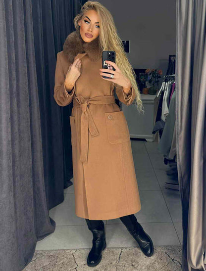 Image17 of Long Cashmere-Wool Coat with Natural Fur and Belt from EME Boutique