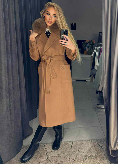 Image18 of Long Cashmere-Wool Coat with Natural Fur and Belt from EME Boutique