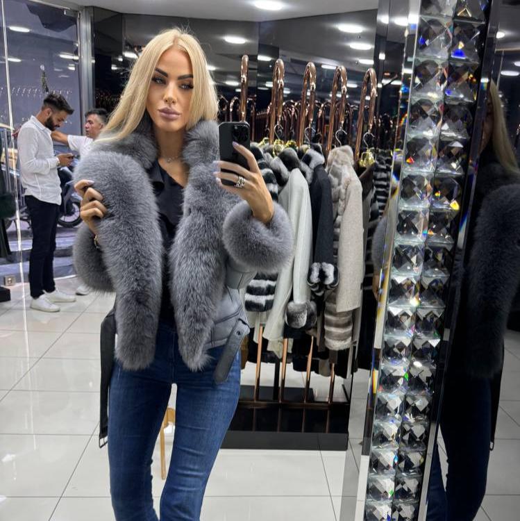 Image1 of Gray Leather Jacket with Fox Fur from EME boutique