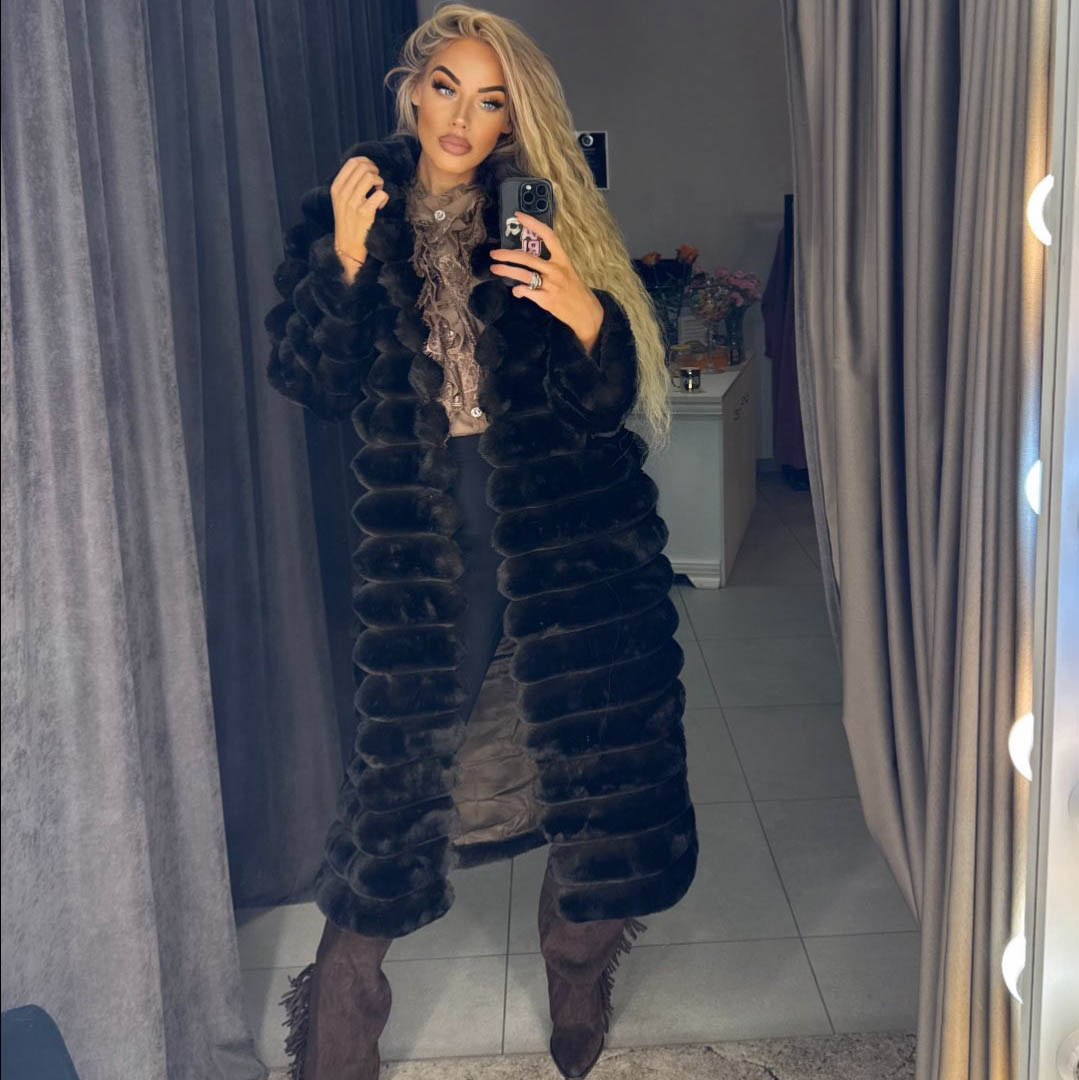 Image1 of Long Brown Shearling Eco Fur Coats from EME Boutique