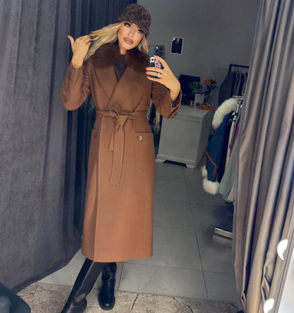 Image1 of Long Cashmere-Wool Coat with Natural Fur and Belt from EME Boutique