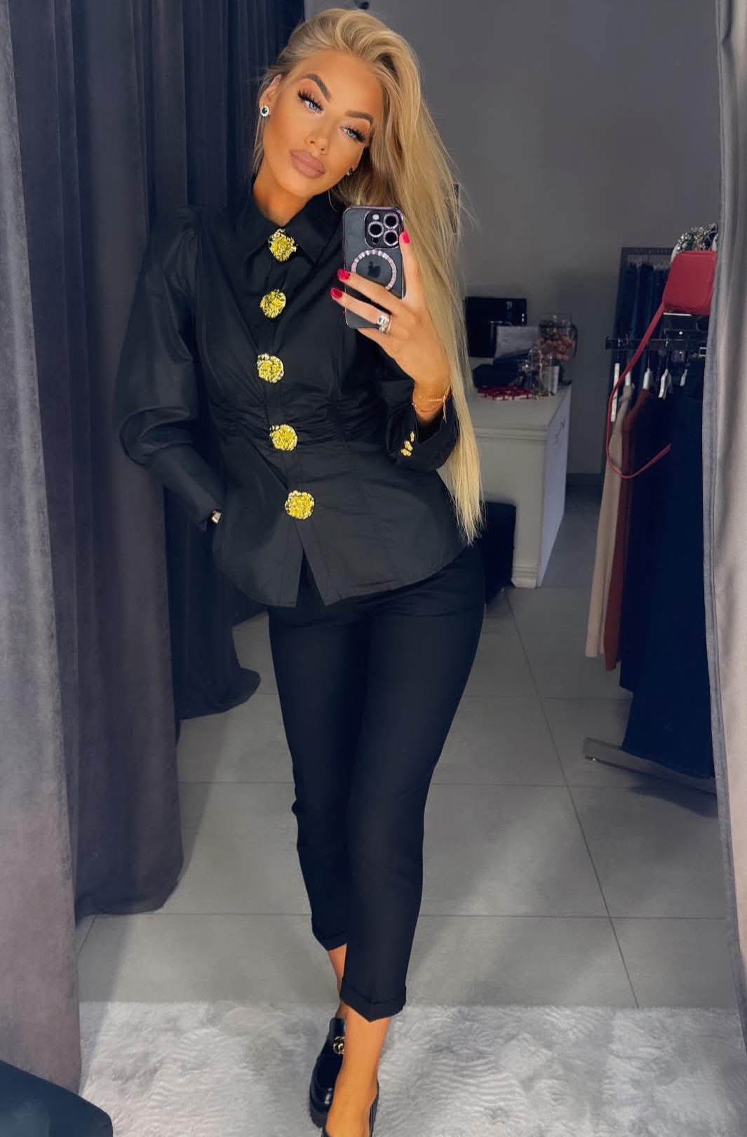 Image1 of Luxury Black Shirt with Large Gold Buttons from EME Boutique