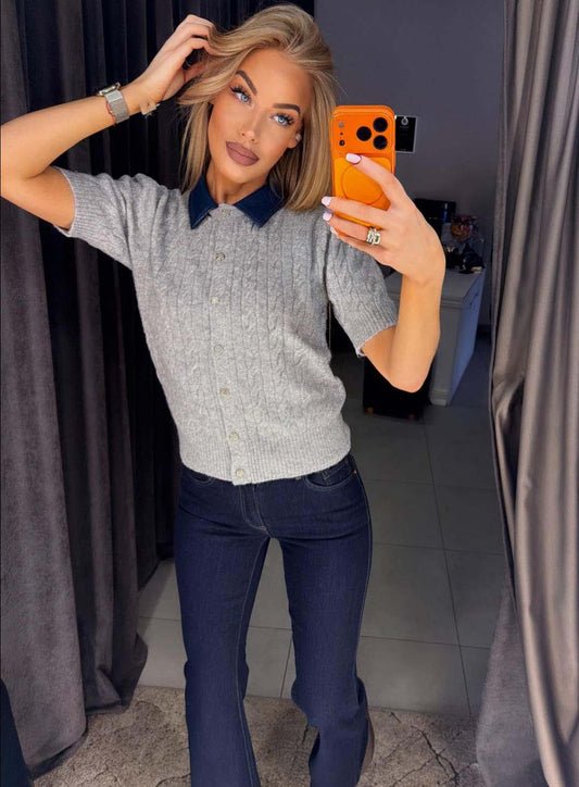 Image1 of Polo Sweater with Denim Collar from EME Boutique