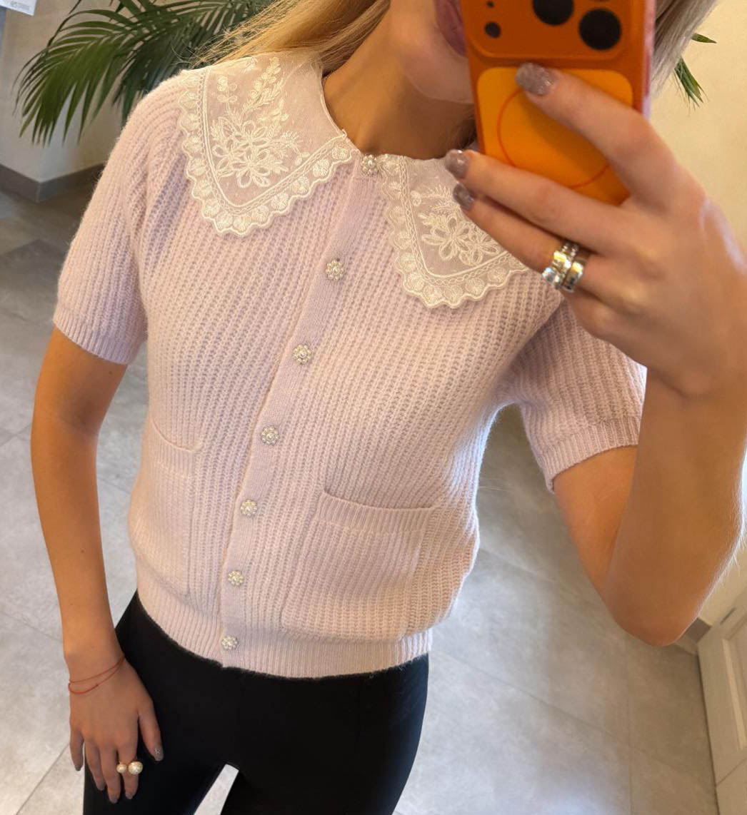 Image1 of Sweater with LANA Wool and A Ribbed Collar Purple from EME Boutique