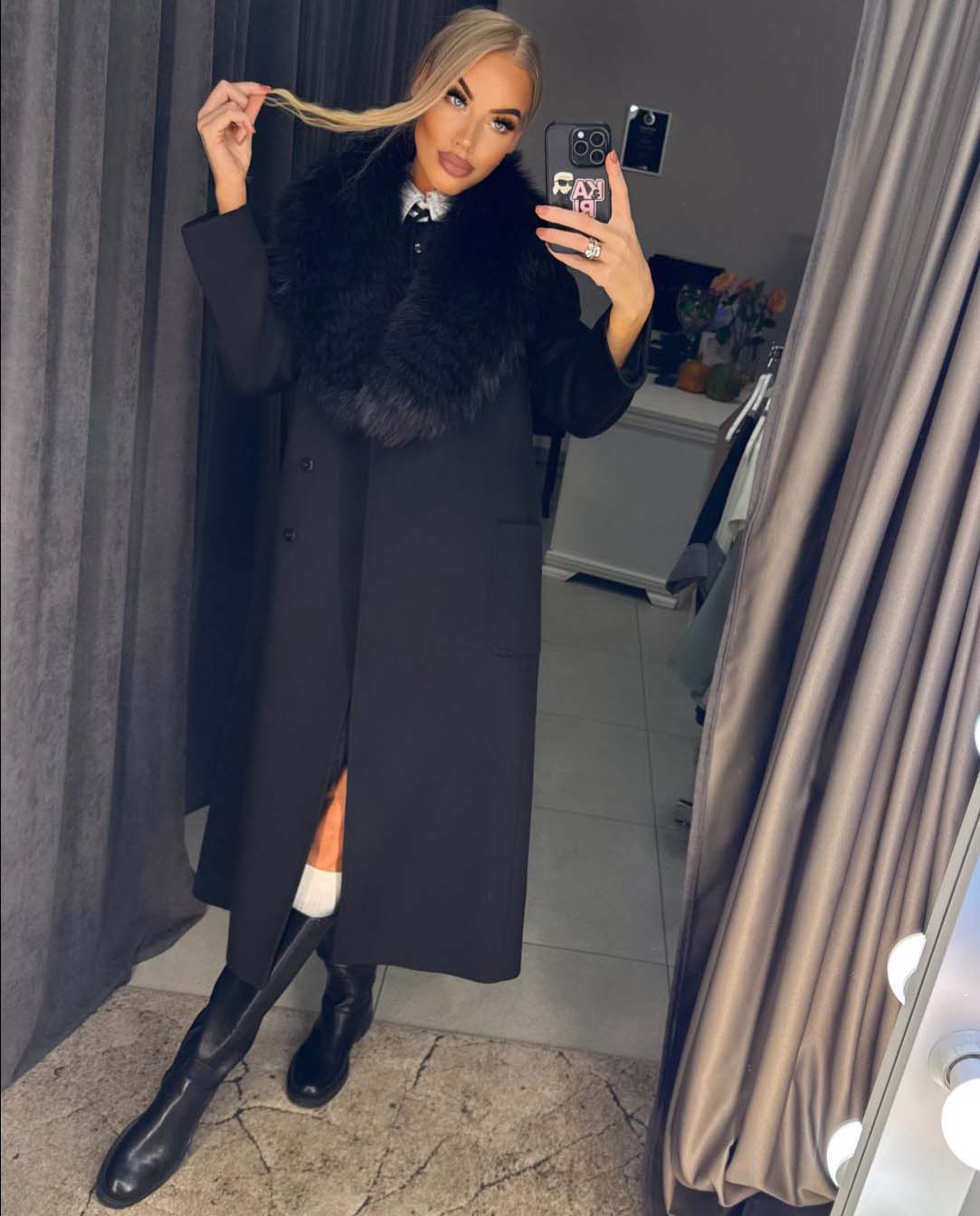 Image2 of Classic Coat with Removable Fur Collar and Belt from EME Boutique