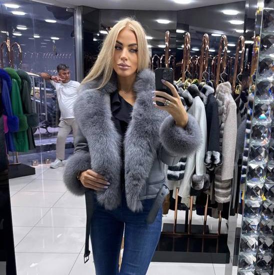 Image2 of Gray Leather Jacket with Fox Fur from EME boutique