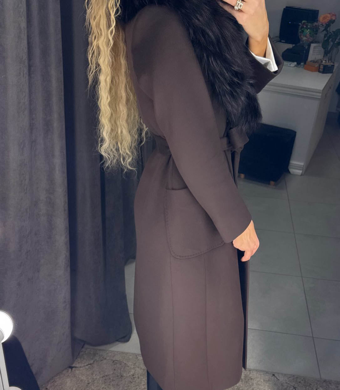 Image2 of Long Brown Coat with Fur Collar from EME Boutique