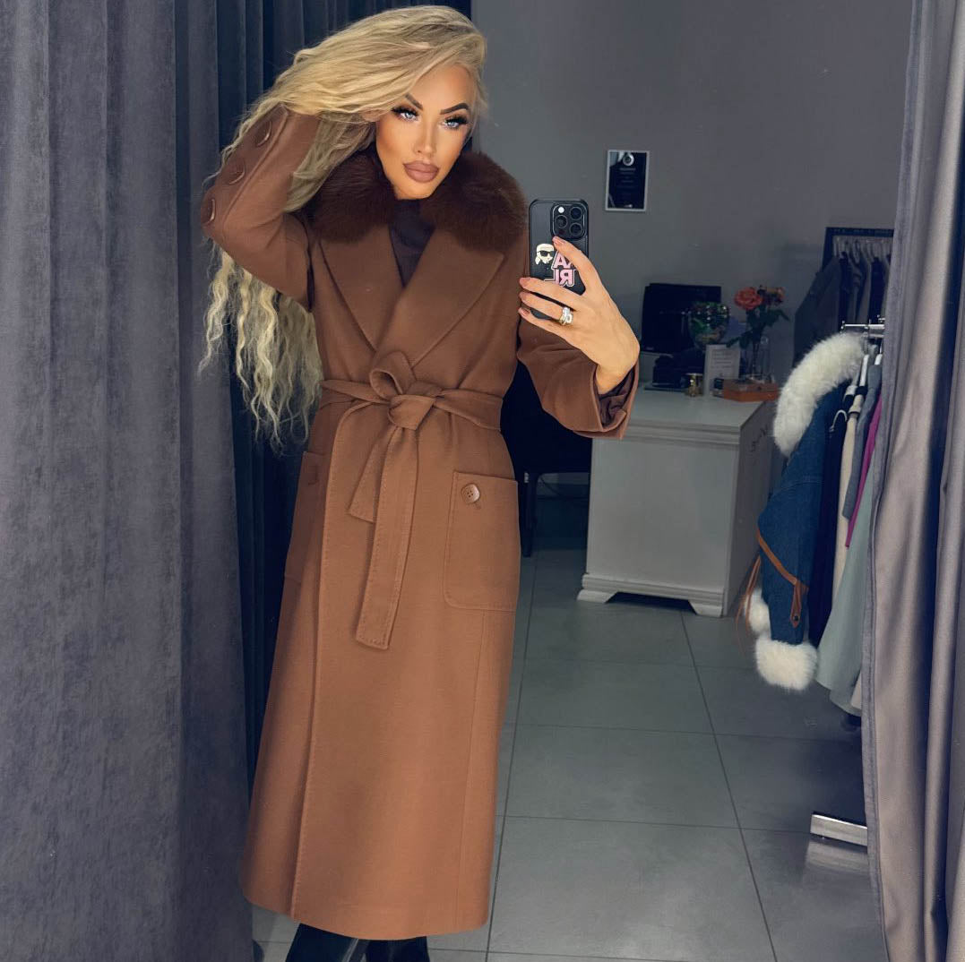 Image2 of Long Cashmere-Wool Coat with Natural Fur and Belt from EME Boutique