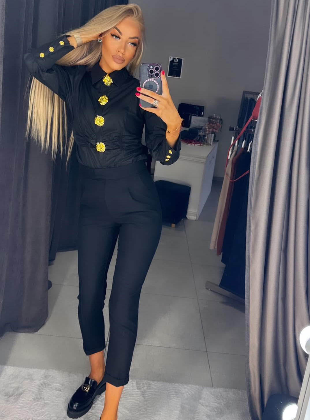 Image2 of Luxury Black Shirt with Large Gold Buttons from EME Boutique