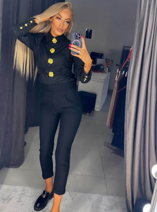 Image2 of Luxury Black Shirt with Large Gold Buttons from EME Boutique