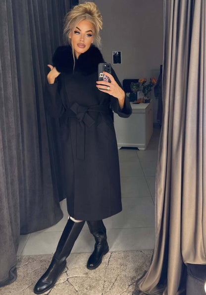 Image2 of Plus-Size Cashmere and Wool Coat with Statement Fur Detail from EME Boutique