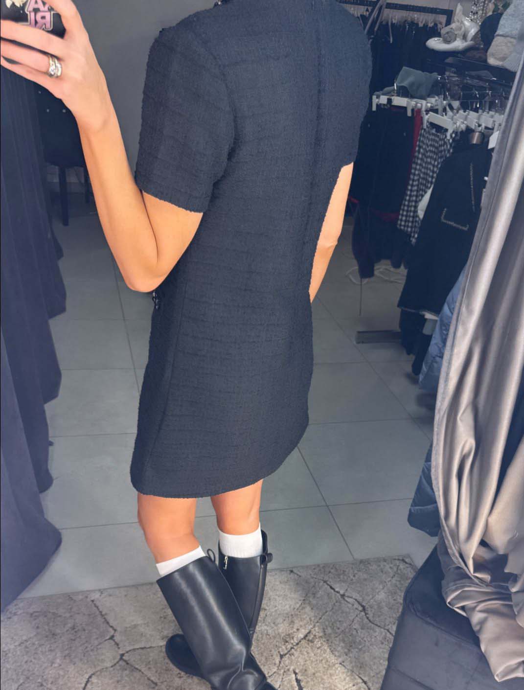 Image2 of Short Sleeve Tweed Dress with Pearls from EME Boutique