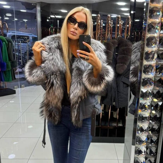 Image3 of Dark Gray Leather Jacket with Fox Fur from EME boutique