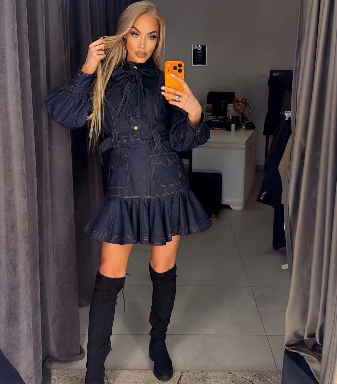 Image3 of Denim Dress with Ribbon from EME Boutique