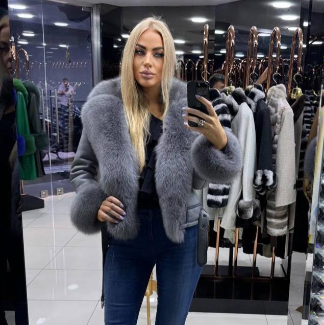 Image3 of Gray Leather Jacket with Fox Fur from EME boutique