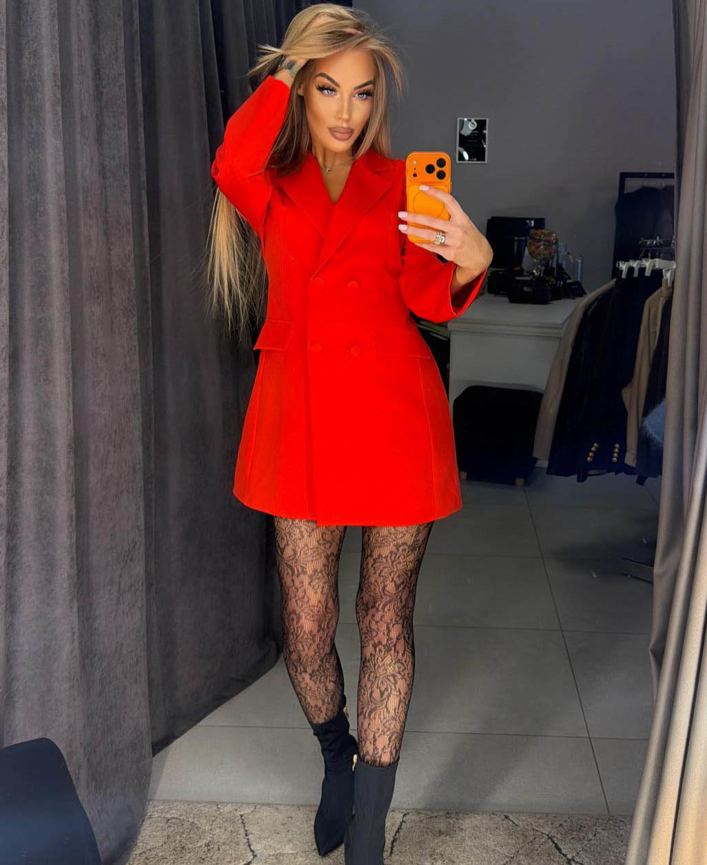 Image3 of Jacket Dress with Adjustable Waist Red from EME Boutique