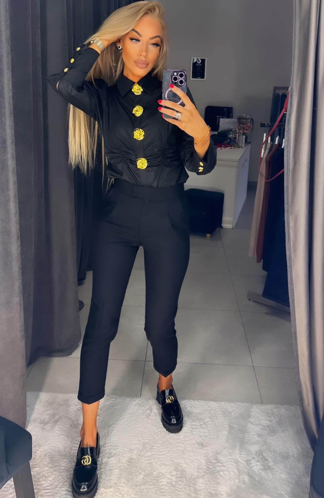 Image3 of Luxury Black Shirt with Large Gold Buttons from EME Boutique