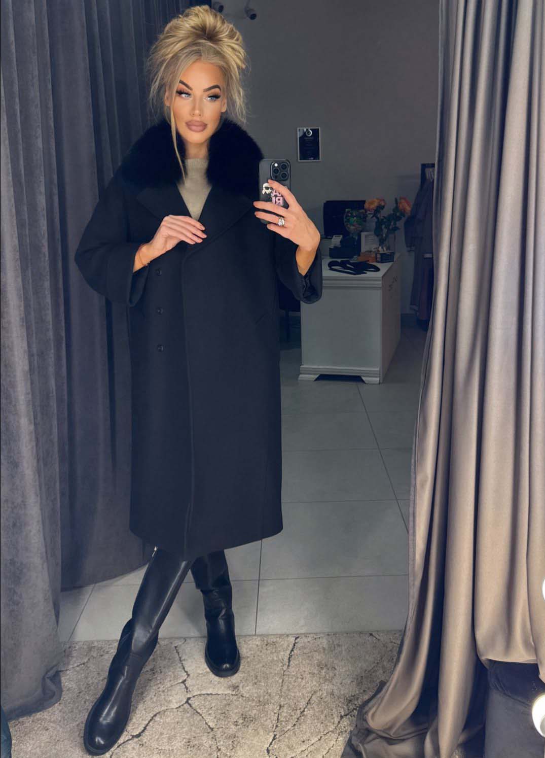 Image3 of Plus-Size Cashmere and Wool Coat with Statement Fur Detail from EME Boutique