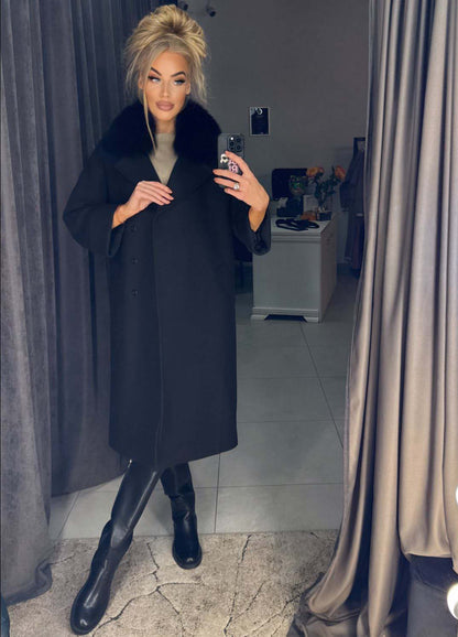 Image3 of Plus-Size Cashmere and Wool Coat with Statement Fur Detail from EME Boutique