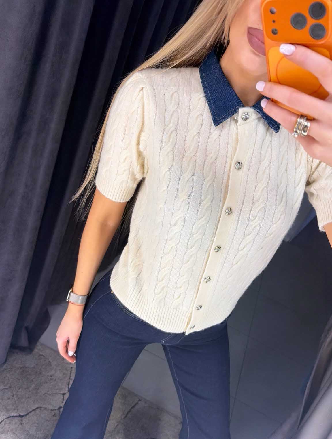 Image3 of Polo Sweater with Denim Collar from EME Boutique