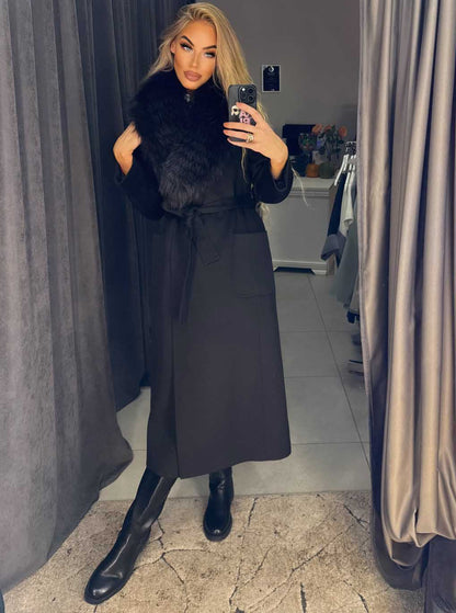 Image4 of Classic Coat with Removable Fur Collar and Belt from EME Boutique