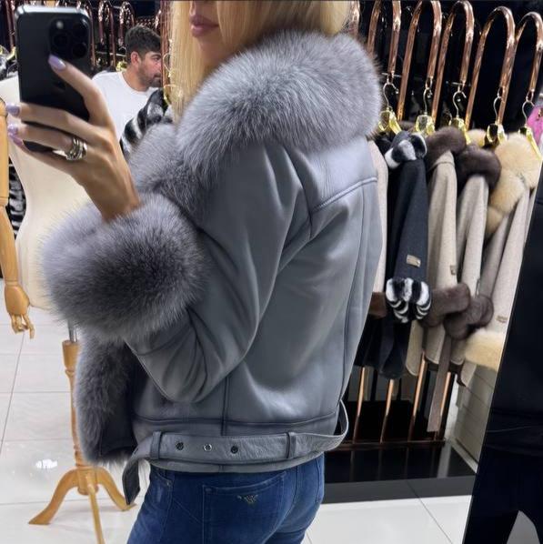 Image4 of Gray Leather Jacket with Fox Fur from EME boutique