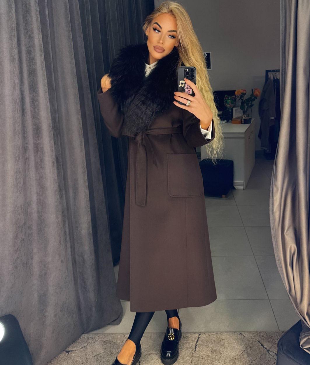 Image4 of Long Brown Coat with Fur Collar from EME Boutique