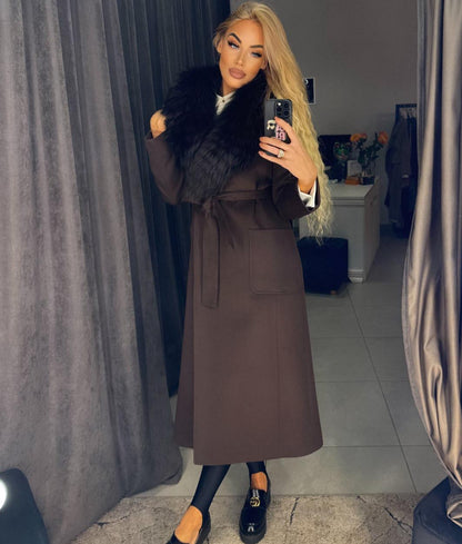 Image4 of Long Brown Coat with Fur Collar from EME Boutique