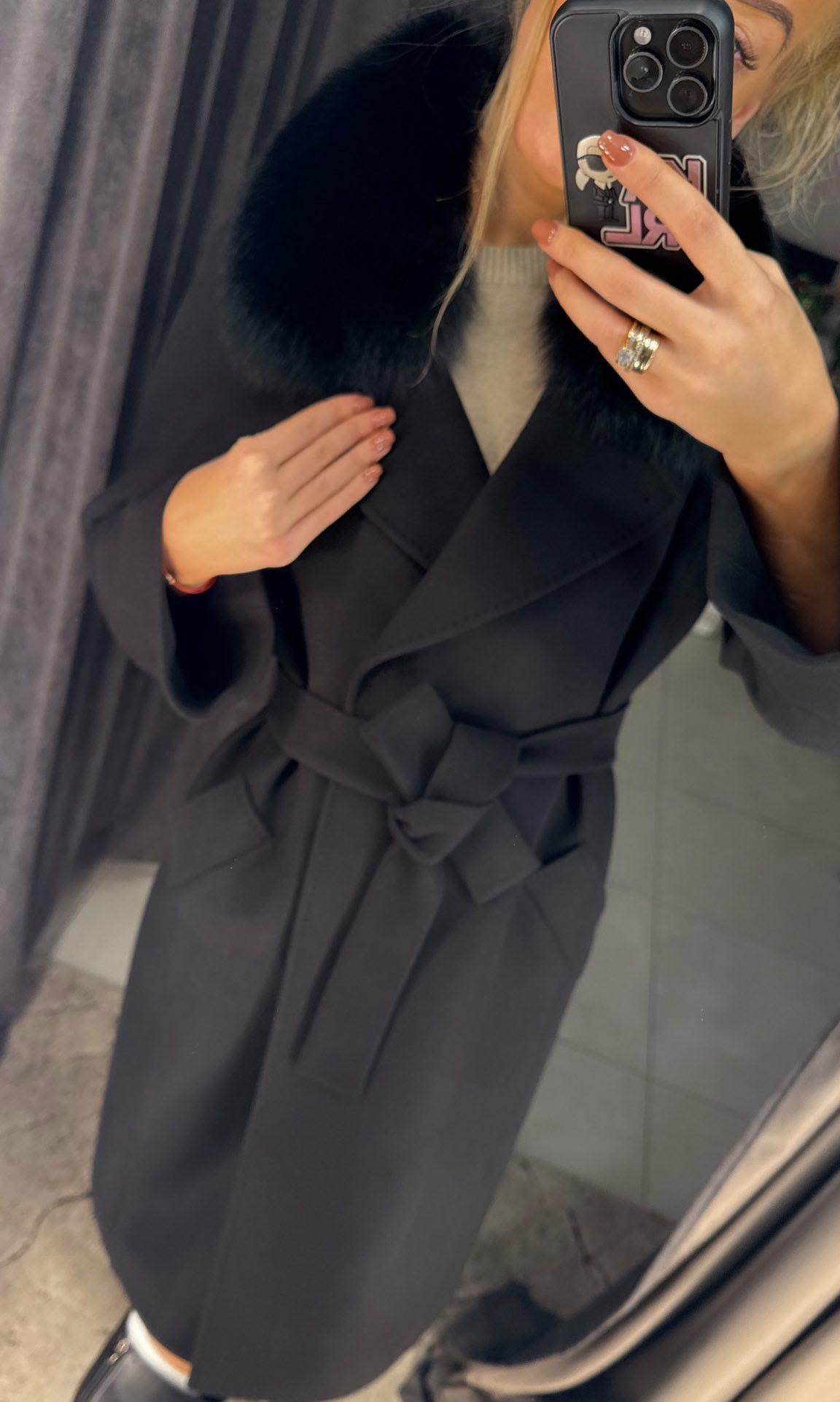 Image4 of Plus-Size Cashmere and Wool Coat with Statement Fur Detail from EME Boutique