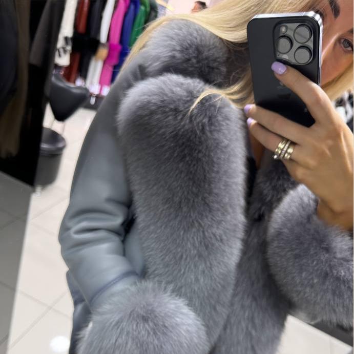 Image5 of Gray Leather Jacket with Fox Fur from EME boutique
