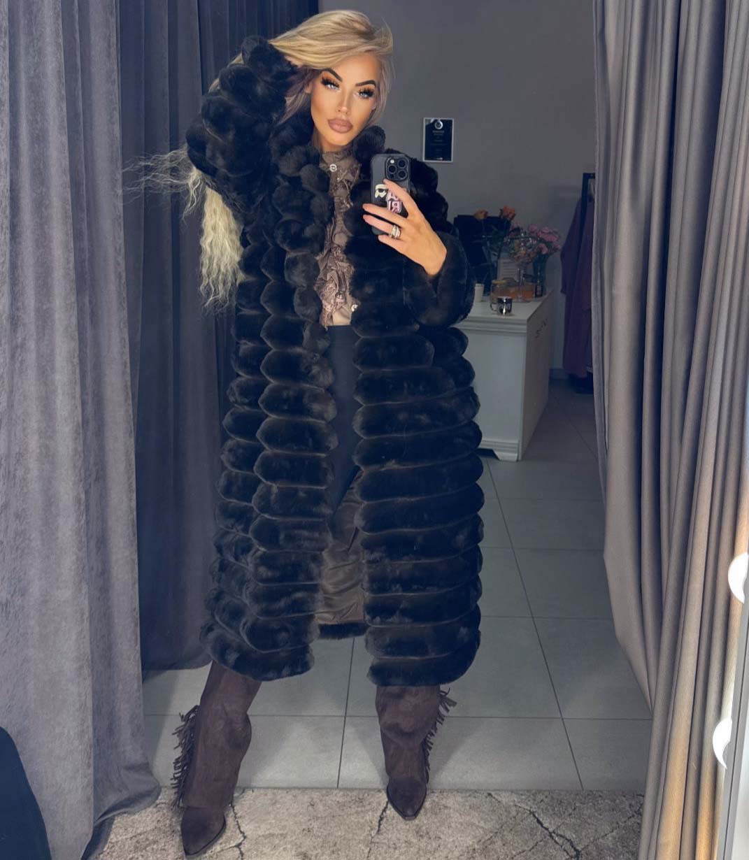 Image5 of Long Brown Shearling Eco Fur Coats from EME Boutique