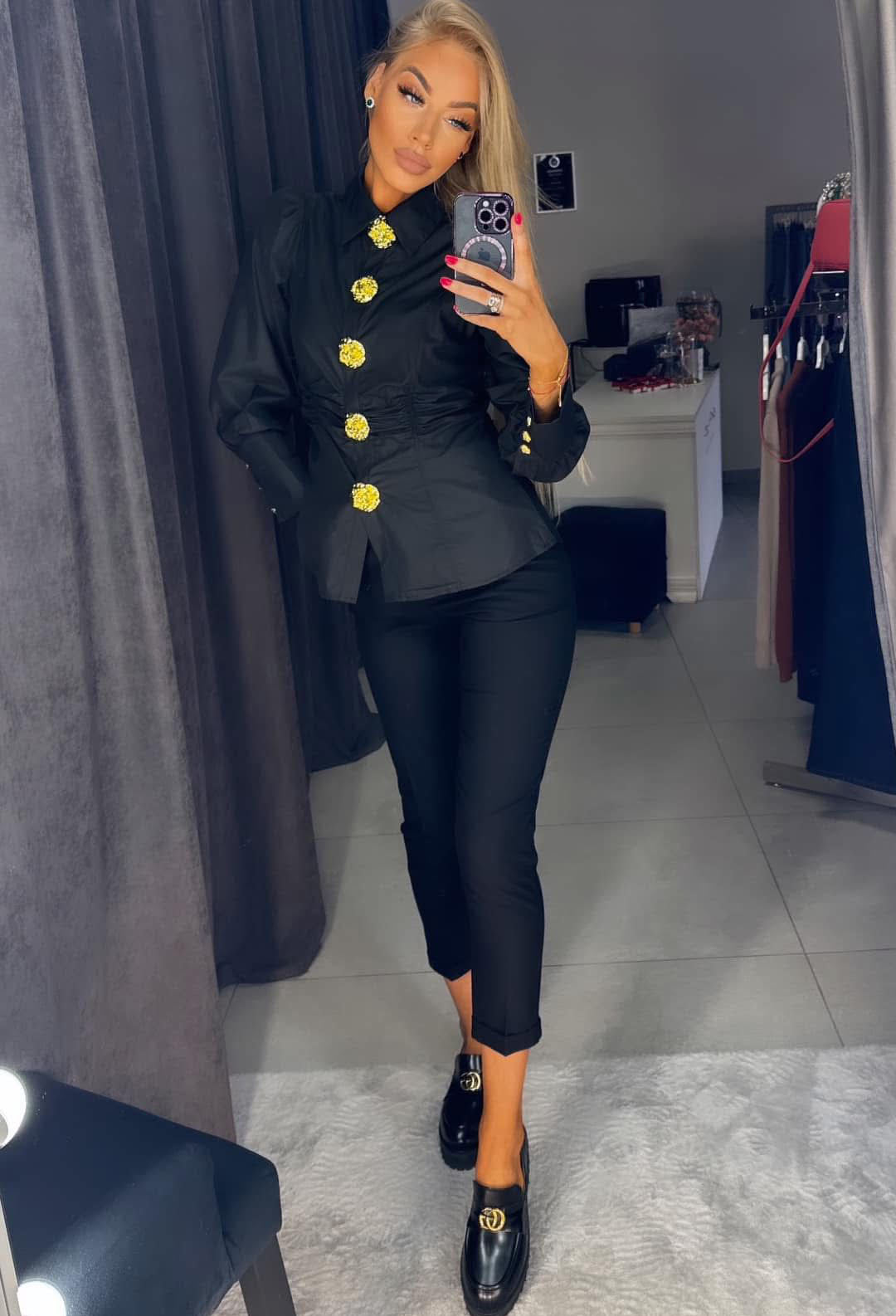 Image5 of Luxury Black Shirt with Large Gold Buttons from EME Boutique