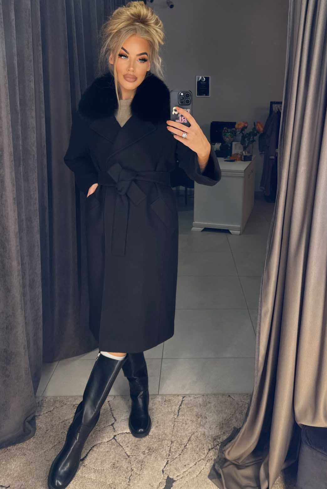 Image5 of Plus-Size Cashmere and Wool Coat with Statement Fur Detail from EME Boutique