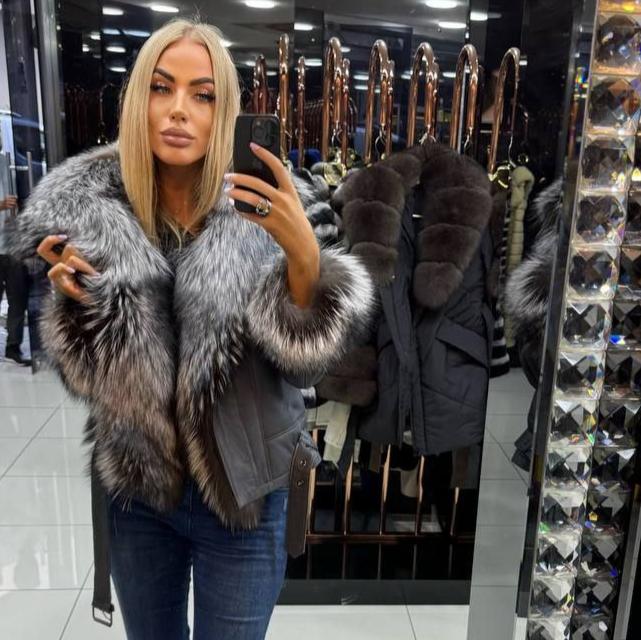 Image6 of Dark Gray Leather Jacket with Fox Fur from EME boutique
