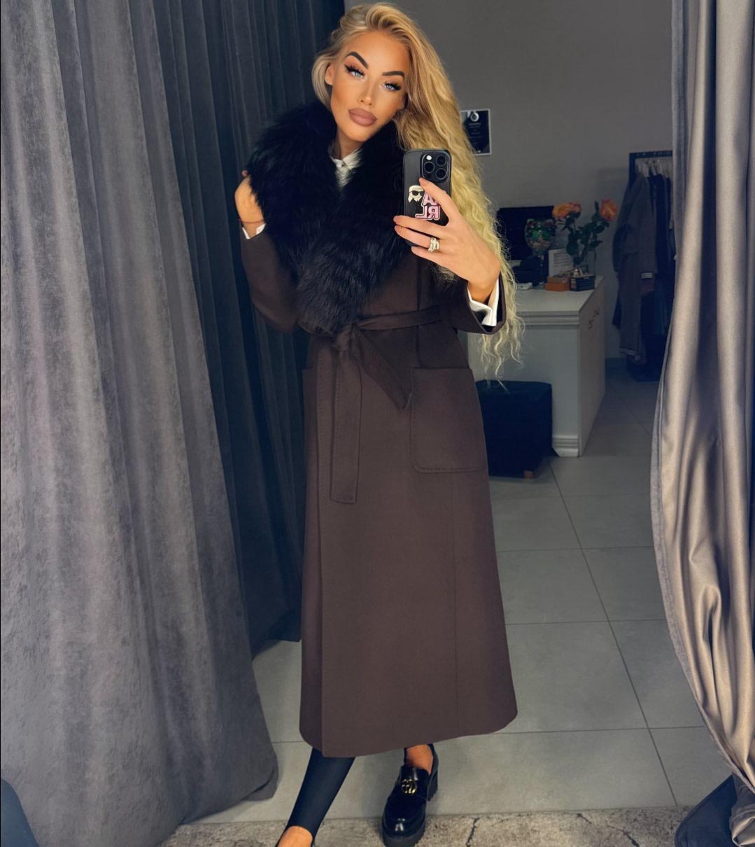 Image6 of Long Brown Coat with Fur Collar from EME Boutique