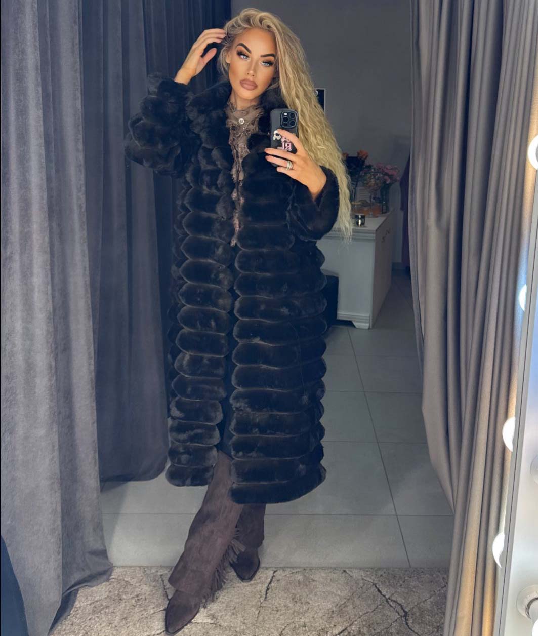 Image6 of Long Brown Shearling Eco Fur Coats from EME Boutique