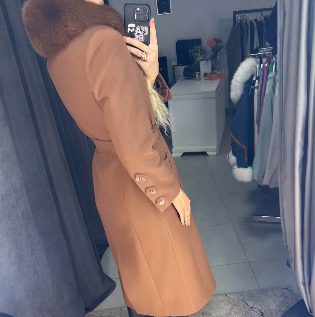 Image6 of Long Cashmere-Wool Coat with Natural Fur and Belt from EME Boutique