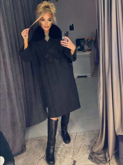 Image6 of Plus-Size Cashmere and Wool Coat with Statement Fur Detail from EME Boutique