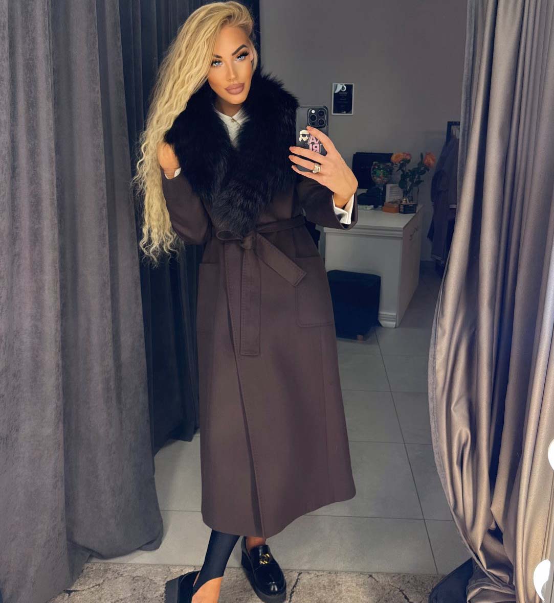 Image7 of Long Brown Coat with Fur Collar from EME Boutique