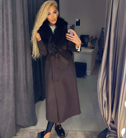 Image7 of Long Brown Coat with Fur Collar from EME Boutique