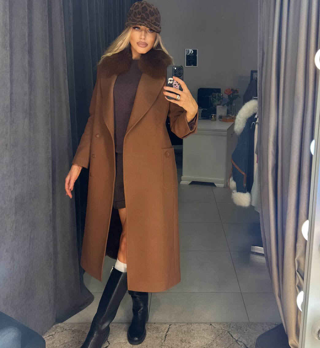 Image7 of Long Cashmere-Wool Coat with Natural Fur and Belt from EME Boutique