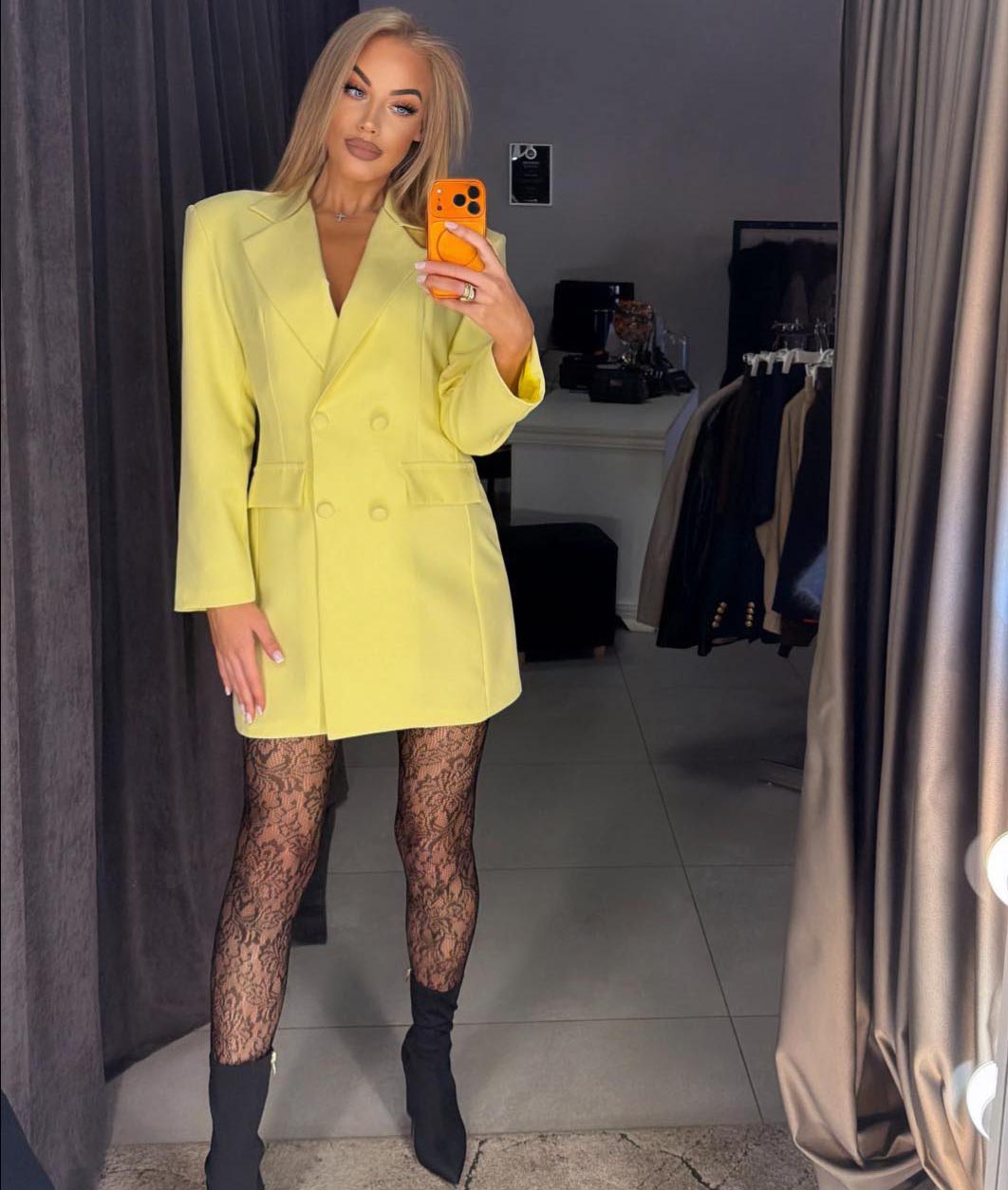 Image8 of Jacket Dress with Adjustable Waist Yellow from EME Boutique