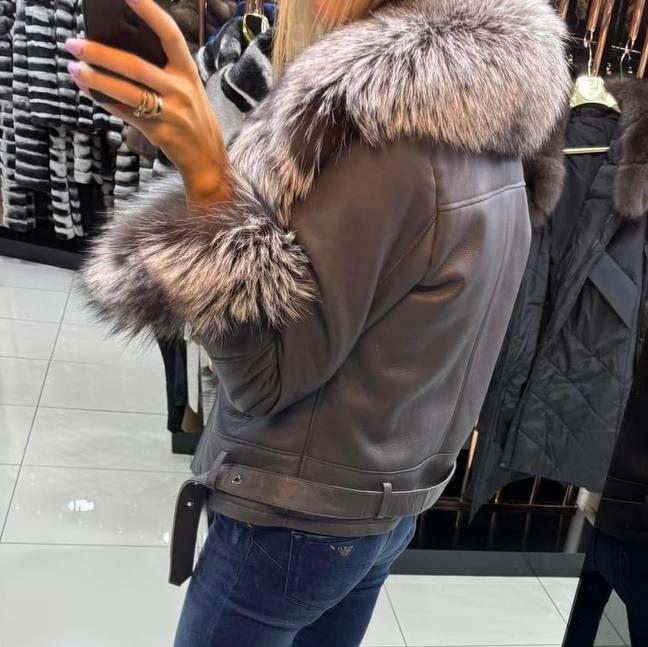 Image9 of Dark Gray Leather Jacket with Fox Fur from EME boutique