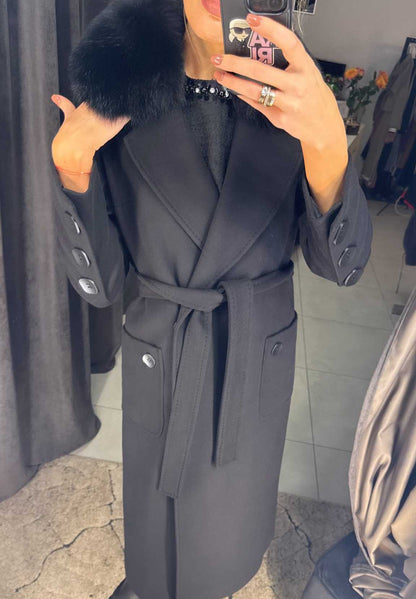 Image9 of Long Cashmere-Wool Coat with Natural Fur and Belt from EME Boutique