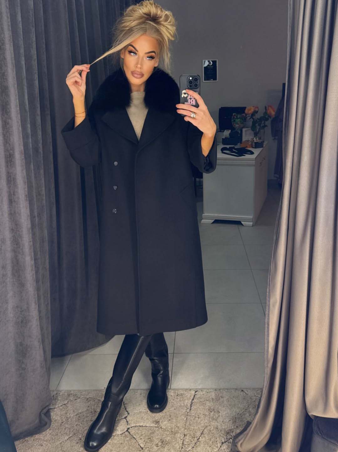 Image9 of Plus-Size Cashmere and Wool Coat with Statement Fur Detail from EME Boutique