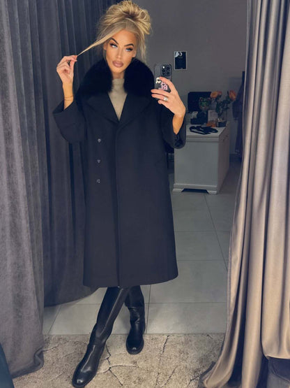 Image9 of Plus-Size Cashmere and Wool Coat with Statement Fur Detail from EME Boutique